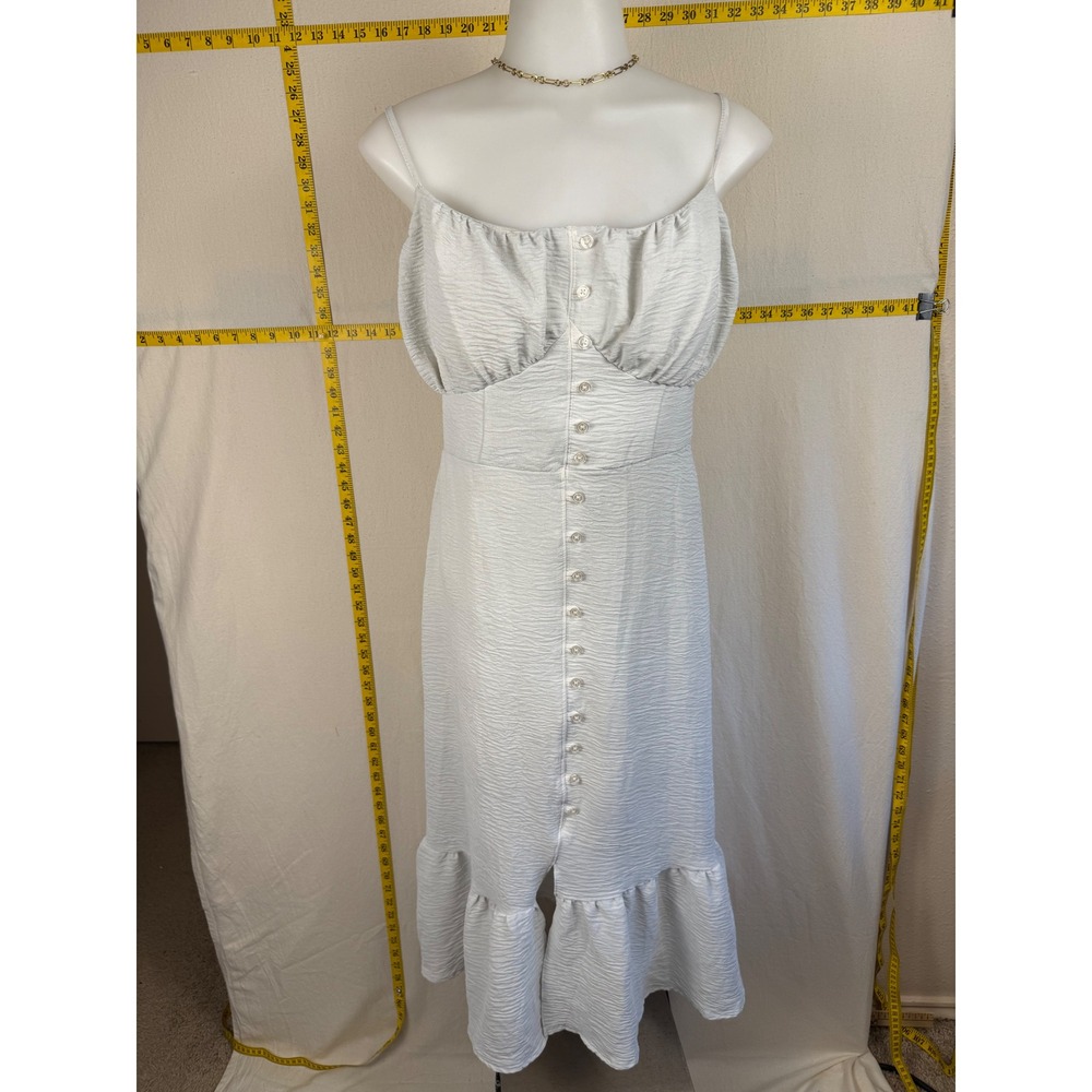 Romantic Ivory Y2K Medium Midi Dress Babydoll Smocked Ruffle Coquette Ren Faire